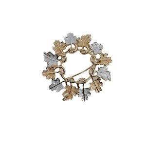 Vintage Sarah Coventry Signed Gold & Silver Oak Leaf Pendant Brooch Pin